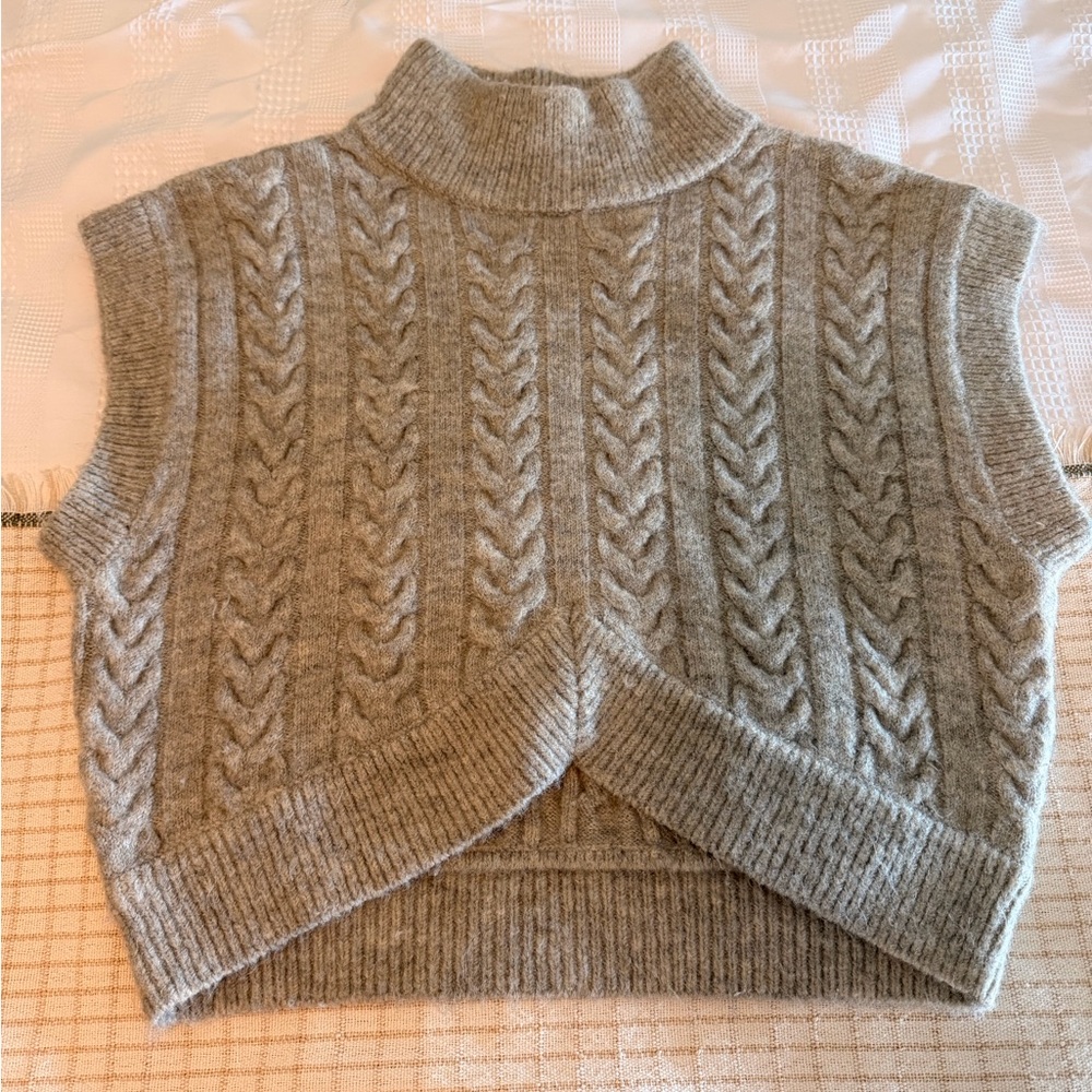 Crescent Gray Cable Knit Turtleneck Sweater Vest